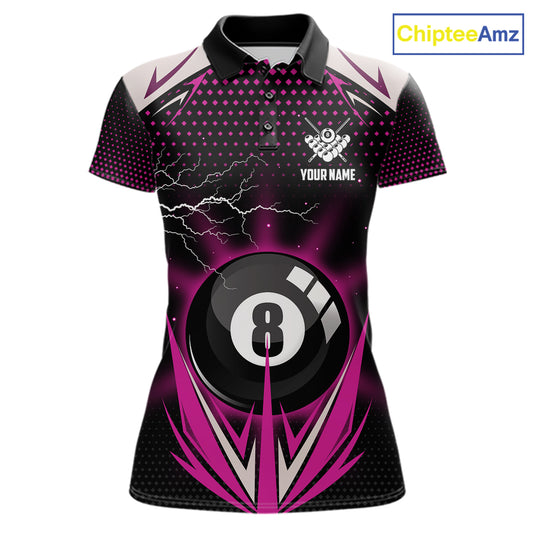 Pink 8 Ball Pool Billiard Jersey For Women Custom Lightning Billiard Team Shirt Polo & Quarter Zip TDM6134