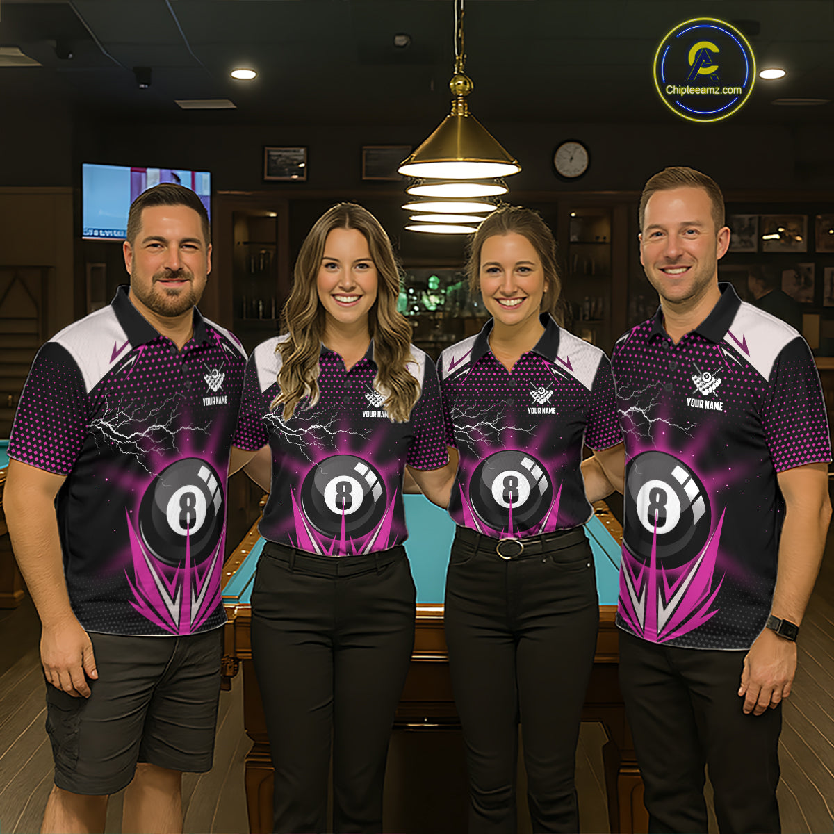Pink 8 Ball Pool Billiard Jersey For Women Custom Lightning Billiard Team Shirt Polo & Quarter Zip TDM6134