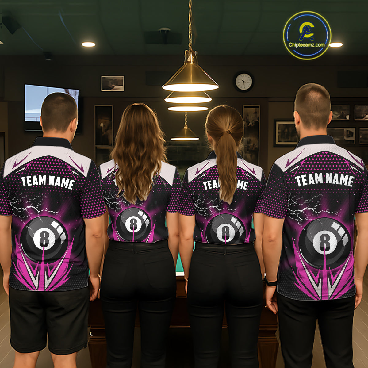 Pink 8 Ball Pool Billiard Jersey For Women Custom Lightning Billiard Team Shirt Polo & Quarter Zip TDM6134