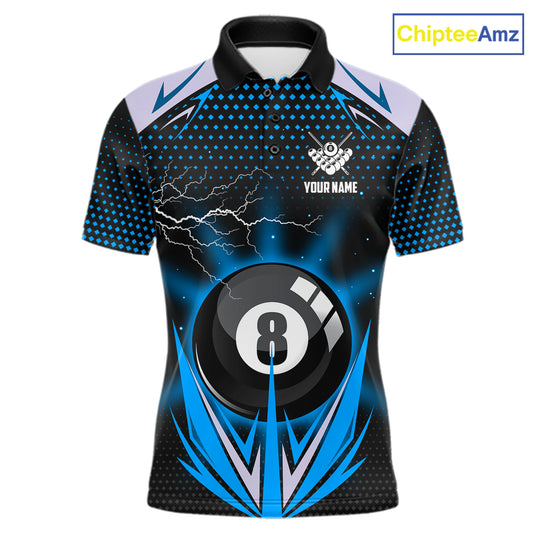 Blue 8 Ball Pool Billiard Jersey For Men Custom Lightning Billiard Team Shirt Polo & Quarter Zip TDM6135