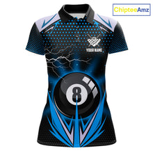 Load image into Gallery viewer, Blue 8 Ball Pool Billiard Jersey For Women Custom Lightning Billiard Team Shirt Polo &amp; Quarter Zip TDM6135