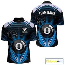 Load image into Gallery viewer, Blue 8 Ball Pool Billiard Jersey For Men Custom Lightning Billiard Team Shirt Polo &amp; Quarter Zip TDM6135