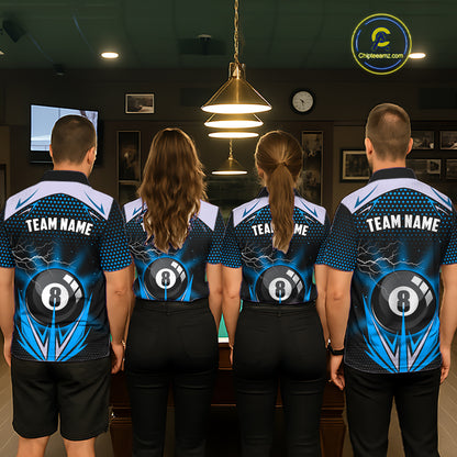 Blue 8 Ball Pool Billiard Jersey For Women Custom Lightning Billiard Team Shirt Polo & Quarter Zip TDM6135
