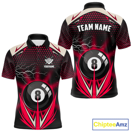 Red 8 Ball Pool Billiard Jersey For Men Custom Lightning Billiard Team Shirt Polo & Quarter Zip TDM6136
