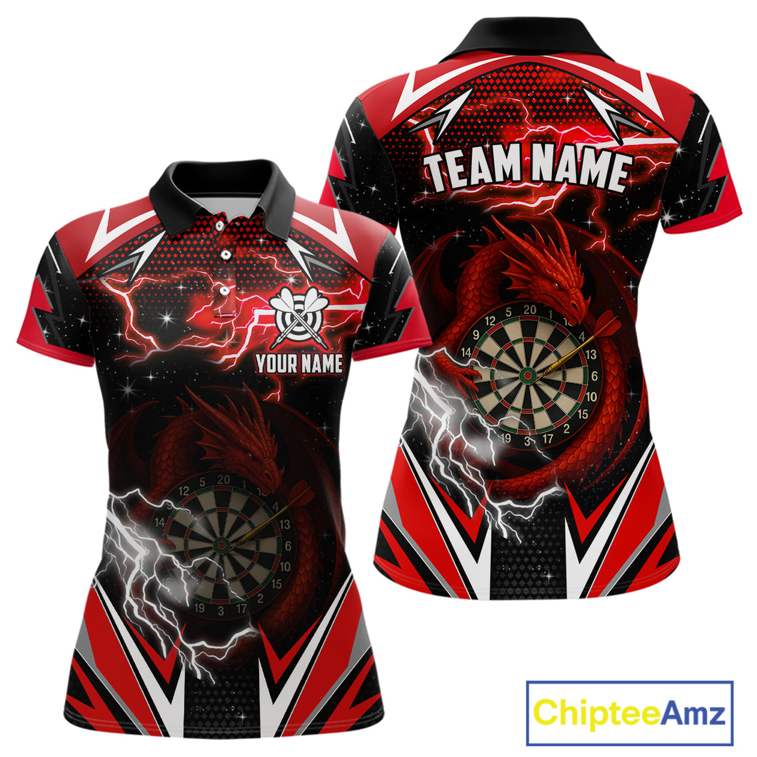 Personalized Dragon Dart Shirts For Women – Custom Thunder Red Darts Team Jerseys Polo & Quarter Zip TDM4037