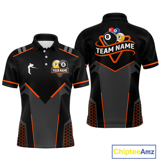 Personalized 8&9 Ball Pool Billiard Polo, 1/4 Zip For Men Custom Team Billiard Jersey|Orange TDM4049