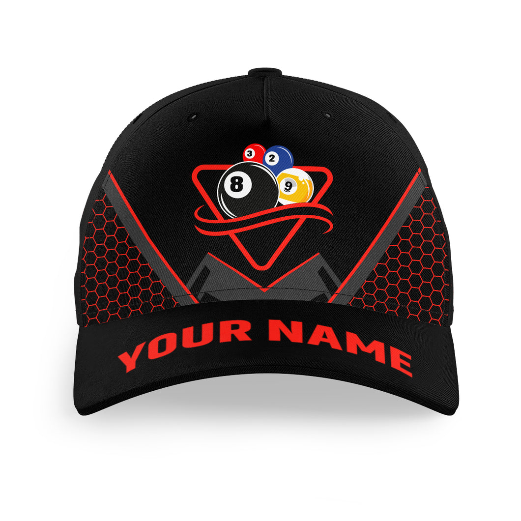 Personalized Black And Red Billiard Baseball Caps Custom Billiard Hats For Pool Player TDM4051