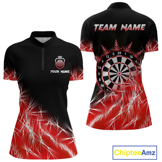 Red Icy Lights Women Darts Polo & Quarter Zip Custom Dart Shirts For Team Darts Jerseys Outfit TDM4640