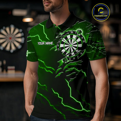 Personalized Thunder Lightning Eagle Green Darts Shirt Polo & Quarter Zip For Men Dart Team Jersey TDM4834