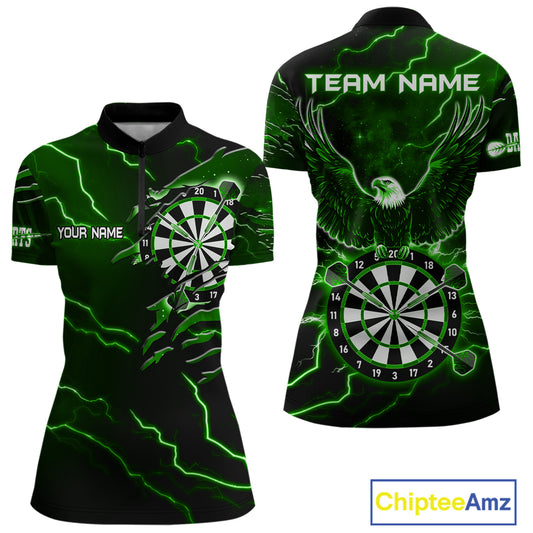 Personalized Thunder Lightning Eagle Green Darts Shirt Polo & Quarter Zip For Women Dart Team Jersey TDM4834