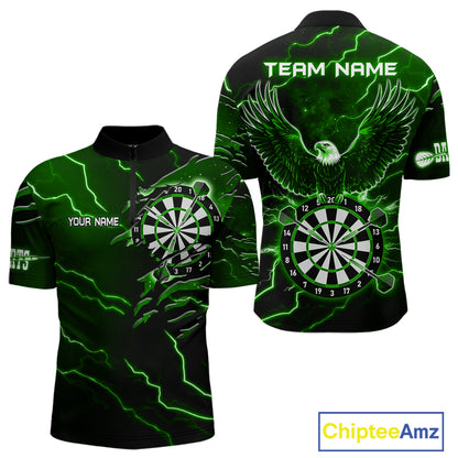 Personalized Thunder Lightning Eagle Green Darts Shirt Polo & Quarter Zip For Men Dart Team Jersey TDM4834