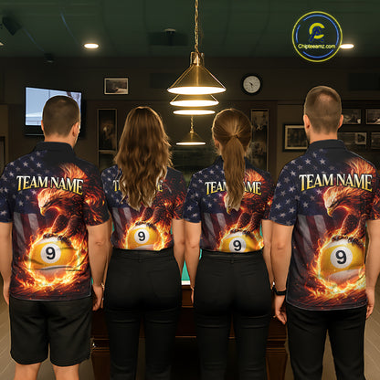 American Flag Flame 8 Ball & 9 Ball Eagle Billiard Shirt For Women Custom Patriotic Pool Team Jersey TDM5789