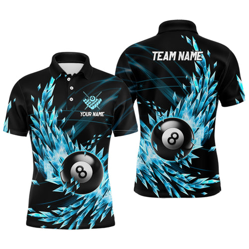 3D Blue Frozen Ice Men Billiard Polo Shirts Personalized 8 Ball Pool Billiard Attire Jerseys  TDM1119