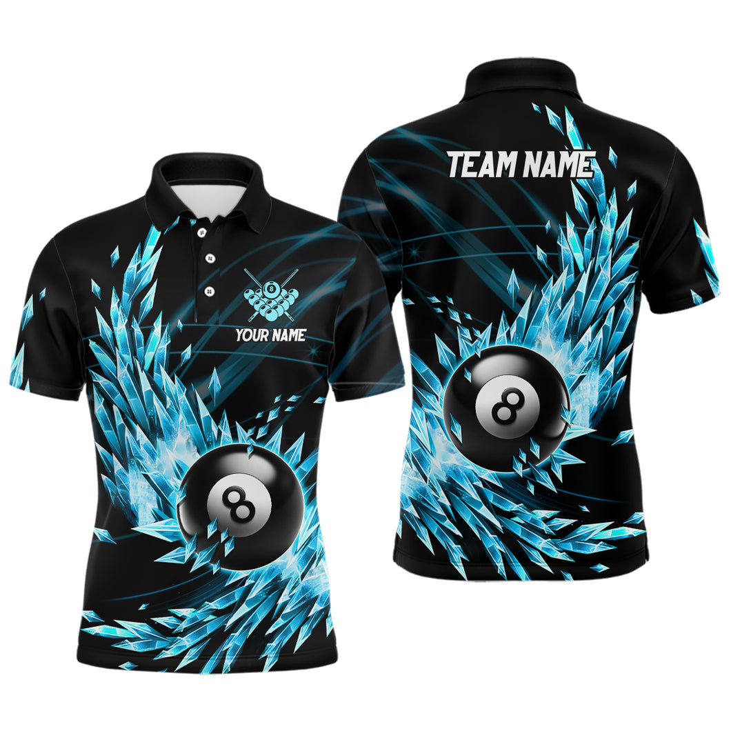3D Blue Frozen Ice Men Billiard Polo Shirts Personalized 8 Ball Pool Billiard Attire Jerseys  TDM1119