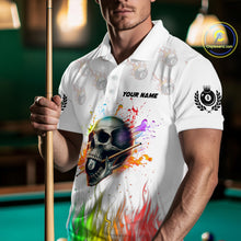 Load image into Gallery viewer, Funny Colorful Billiard Skull Personalized Men Polo Shirts, Custom Team Name Billiard Attire TDM1124