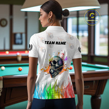 Load image into Gallery viewer, Funny Colorful Billiard Skull Personalized Women Polo Shirts, Custom Team Name Billiard Attire TDM1124