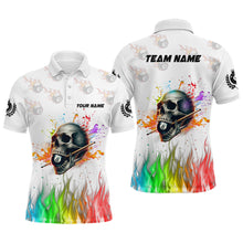 Load image into Gallery viewer, Funny Colorful Billiard Skull Personalized Men Polo Shirts, Custom Team Name Billiard Attire TDM1124