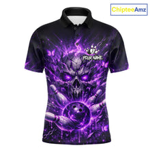 Load image into Gallery viewer, Personalized Purple Butterfly Skull Bowling Shirt For Men Custom Bowling Jersey Polo &amp; 1/4 Zip TDM6383