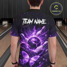 Load image into Gallery viewer, Personalized Purple Butterfly Skull Bowling Shirt For Men Custom Bowling Jersey Polo &amp; 1/4 Zip TDM6383