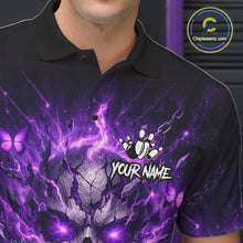 Load image into Gallery viewer, Personalized Purple Butterfly Skull Bowling Shirt For Men Custom Bowling Jersey Polo &amp; 1/4 Zip TDM6383