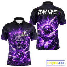 Load image into Gallery viewer, Personalized Purple Butterfly Skull Bowling Shirt For Men Custom Bowling Jersey Polo &amp; 1/4 Zip TDM6383