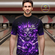 Load image into Gallery viewer, Personalized Purple Butterfly Skull Bowling Shirt For Men Custom Bowling Jersey Polo &amp; 1/4 Zip TDM6383
