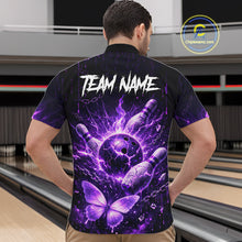 Load image into Gallery viewer, Personalized Purple Butterfly Skull Bowling Shirt For Men Custom Bowling Jersey Polo &amp; 1/4 Zip TDM6383