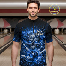Load image into Gallery viewer, Personalized Blue Butterfly Skull Bowling Shirt For Men Custom Bowling Jersey Polo &amp; 1/4 Zip TDM6384