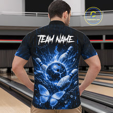 Load image into Gallery viewer, Personalized Blue Butterfly Skull Bowling Shirt For Men Custom Bowling Jersey Polo &amp; 1/4 Zip TDM6384