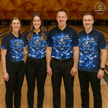 Load image into Gallery viewer, Personalized Blue Butterfly Skull Bowling Shirt For Men Custom Bowling Jersey Polo &amp; 1/4 Zip TDM6384