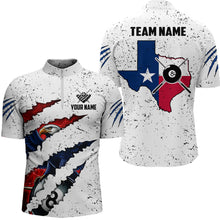 Load image into Gallery viewer, Customized Eagle Texas Flag White Grunge Billiard Shirts For Men, Patriotic Billiard Team Jerseys TDM2319