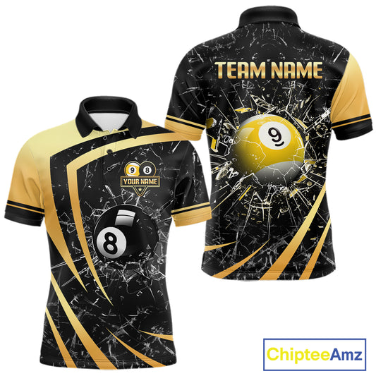 Black And Gold 8 Ball & 9 Ball Glass Break Billiard Shirt For Men Custom Pool Team Jersey Outfit TDM6151