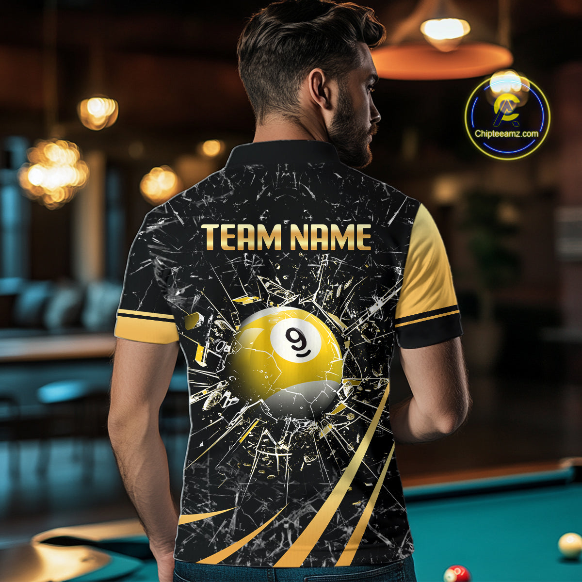 Black And Gold 8 Ball & 9 Ball Glass Break Billiard Shirt For Men Custom Pool Team Jersey Outfit TDM6151