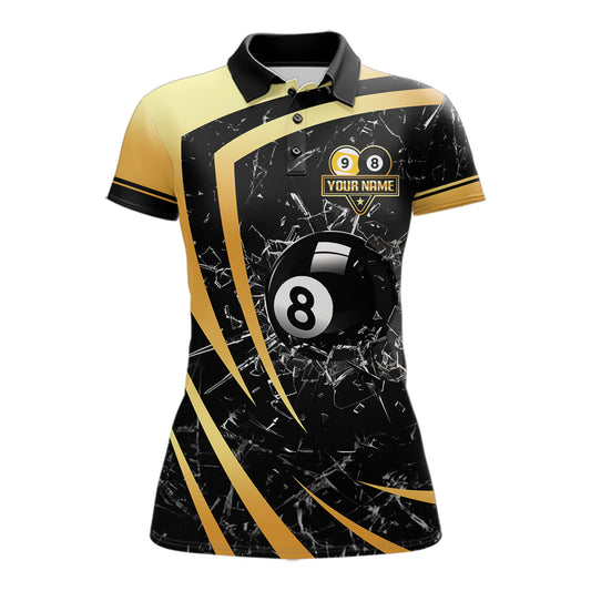 Black And Gold 8 Ball & 9 Ball Glass Break Billiard Shirt For Women Custom Pool Team Jersey Outfit TDM6151