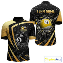 Load image into Gallery viewer, Black And Gold 8 Ball &amp; 9 Ball Glass Break Billiard Shirt For Men Custom Pool Team Jersey Outfit TDM6151