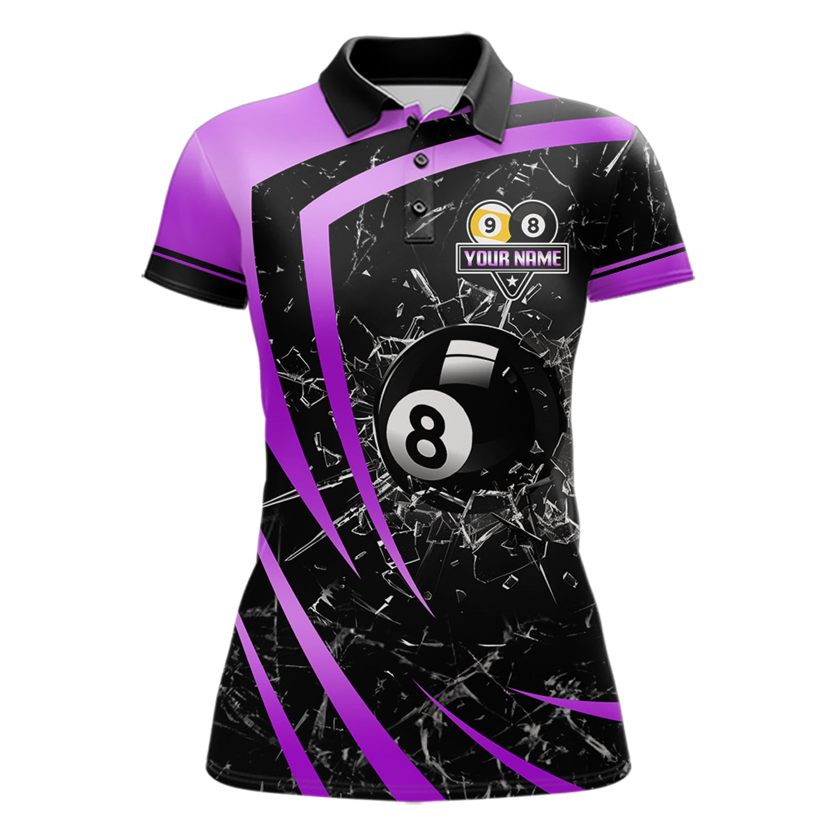 Black And Purple 8 Ball & 9 Ball Glass Break Billiard Shirt For Women Custom Pool Team Jersey Outfit TDM6152
