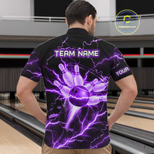 Load image into Gallery viewer, Personalized Lightning Skull Purple Bowling Shirt For Men, Bowling Team Jersey Polo &amp; 1/4 Zip TDM6161