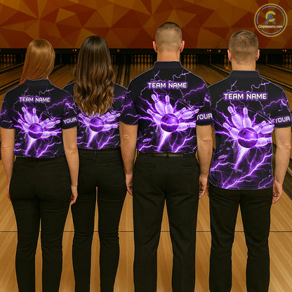 Personalized Lightning Skull Green Bowling Shirt For Women, Bowling Team Jersey Polo & 1/4 Zip TDM6161
