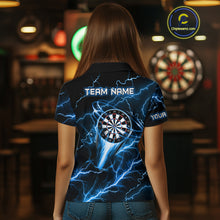 Load image into Gallery viewer, Blue Darts Skull Women Quarter-Zip Shirt Custom Lightning Thunder Team League Darts Jersey TDM1511