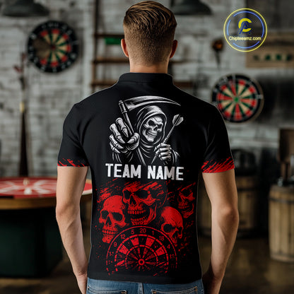 Custom Men's Grim Reaper Dart Shirt – Black Red Grunge Darts Jersey Team Polo & Quarter Zip Styles TDM4067