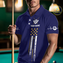 Load image into Gallery viewer, Customized Navy Blue American Flag Billiard Shirt For Men, 8 Ball Pool Team Jersey Polo &amp; 1/4 Zip TDM6586
