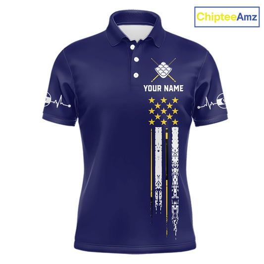 Customized Navy Blue American Flag Billiard Shirt For Men, 9 Ball Pool Team Jersey Polo & 1/4 Zip TDM6587