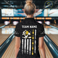 Load image into Gallery viewer, American Flag Black Bowling Shirts For Women Custom Patriotic Bowling Team Jersey Polo &amp; 1/4 Zip TDM6588