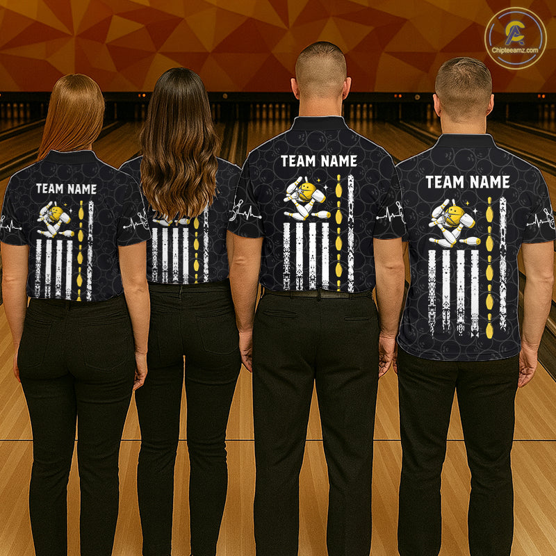 American Flag Black Bowling Shirts For Women Custom Patriotic Bowling Team Jersey Polo & 1/4 Zip TDM6588