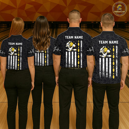 American Flag Black Bowling Shirts For Women Custom Patriotic Bowling Team Jersey Polo & 1/4 Zip TDM6588