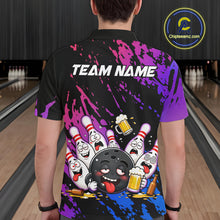 Load image into Gallery viewer, Custom Blue Purple Drunk Bowling Balls And Pins Funny Bowling Shirts For Men, Beer Bowling Jersey TDM6596