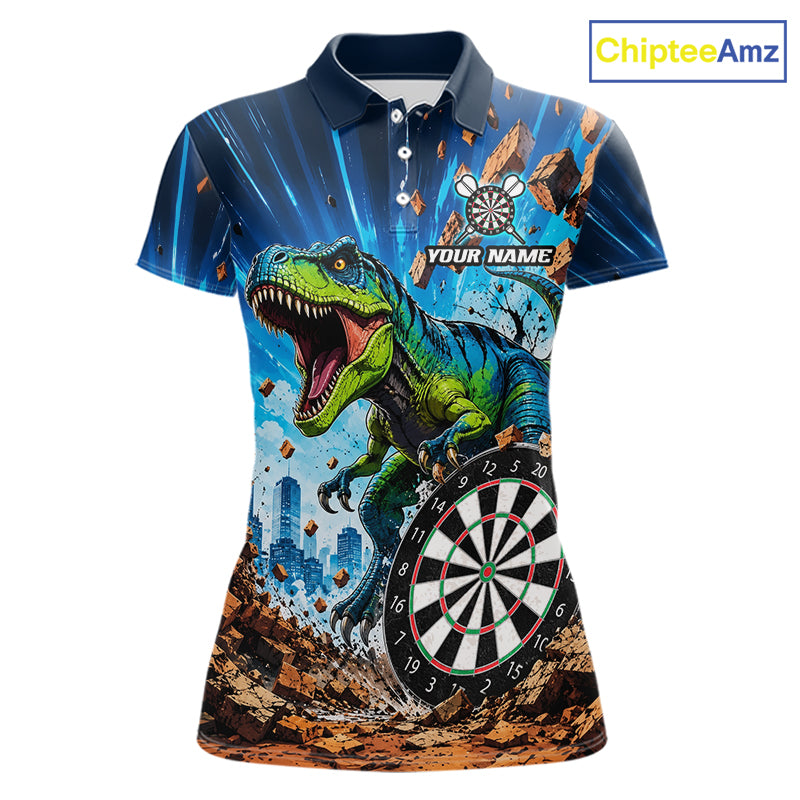 Personalized Dinosaur Funny Darts Polo Shirt Featuring a Playful Dinosaur Design for Dart League Players, Team Competition, Tournament Events, and Unique Darts Gift Ideas