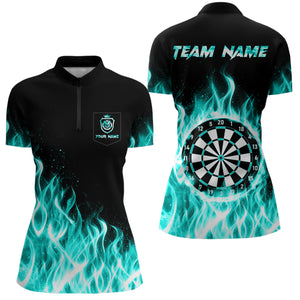 Turquoise Fire Flame Dart Shirt With Pocket For Women Custom Dart Team Jersey TDM3792