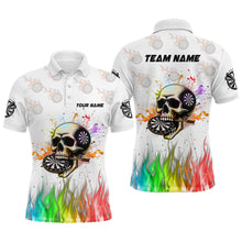 Load image into Gallery viewer, Personalized Funny 3D Darts Skull Colorful Fire Darts Shirts For Men Custom Dart Team Jerseys | White TDM2593