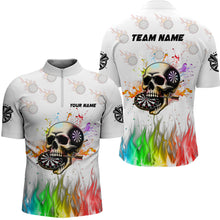 Load image into Gallery viewer, Personalized Funny 3D Darts Skull Colorful Fire Darts Shirts For Men Custom Dart Team Jerseys | White TDM2593